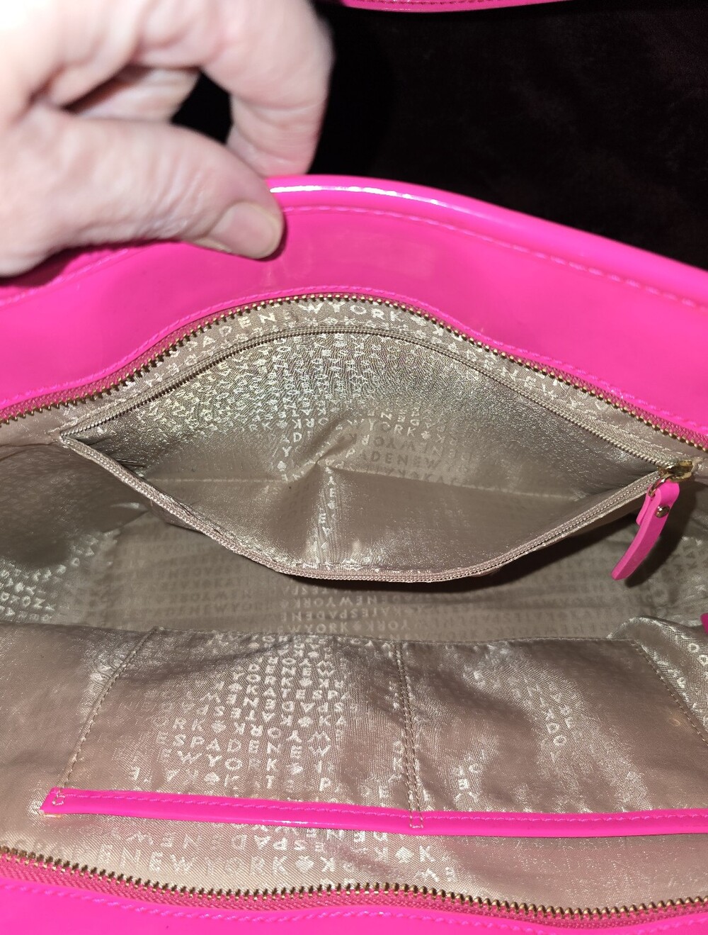 kate spade new york Molly Bikini Dot Large Tote in a vibrant neon pink patent - Picture 8 of 13